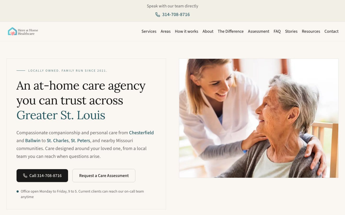 The Here at Home Healthcare website on a laptop