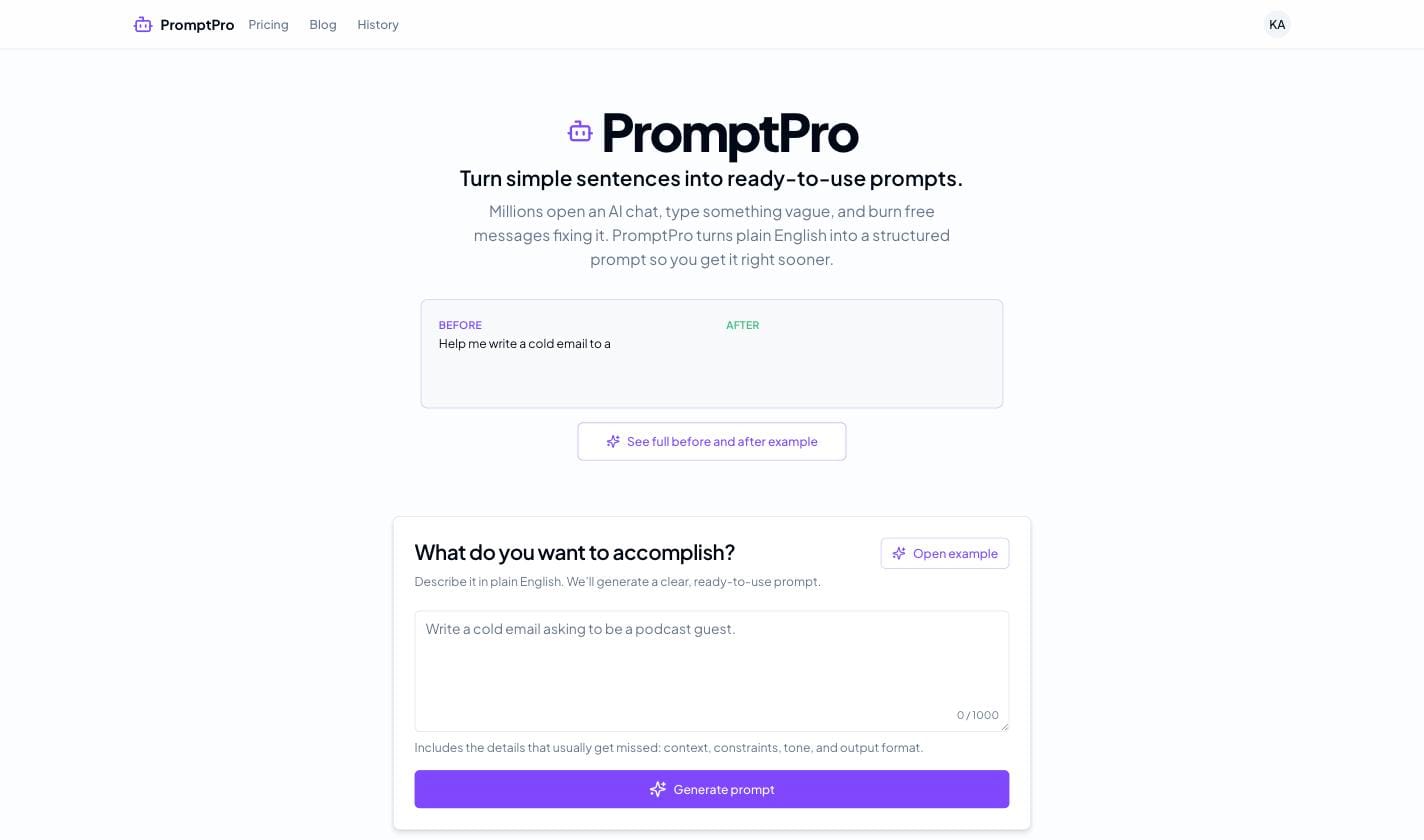Screenshot of PromptPro - My own SaaS, live with paying subscribers