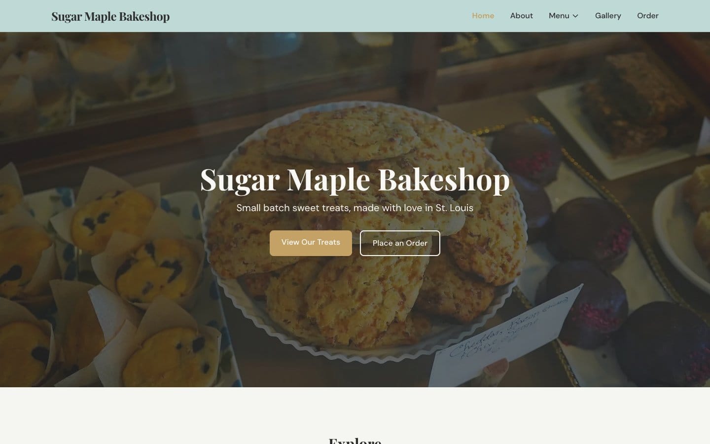 The Sugar Maple Bakeshop sample site on a laptop