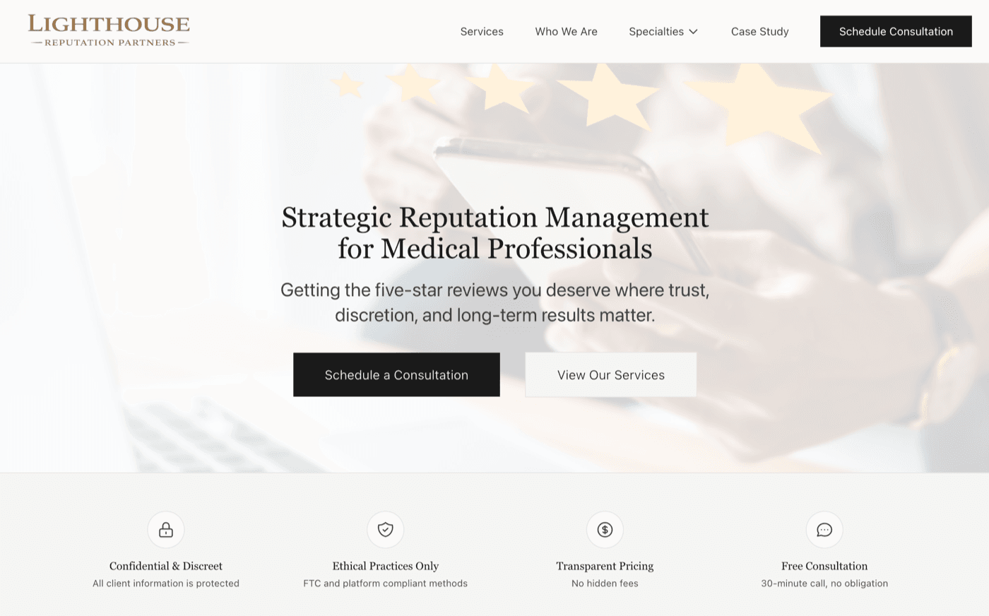 Screenshot of Lighthouse Reputation Partners - Professional services website