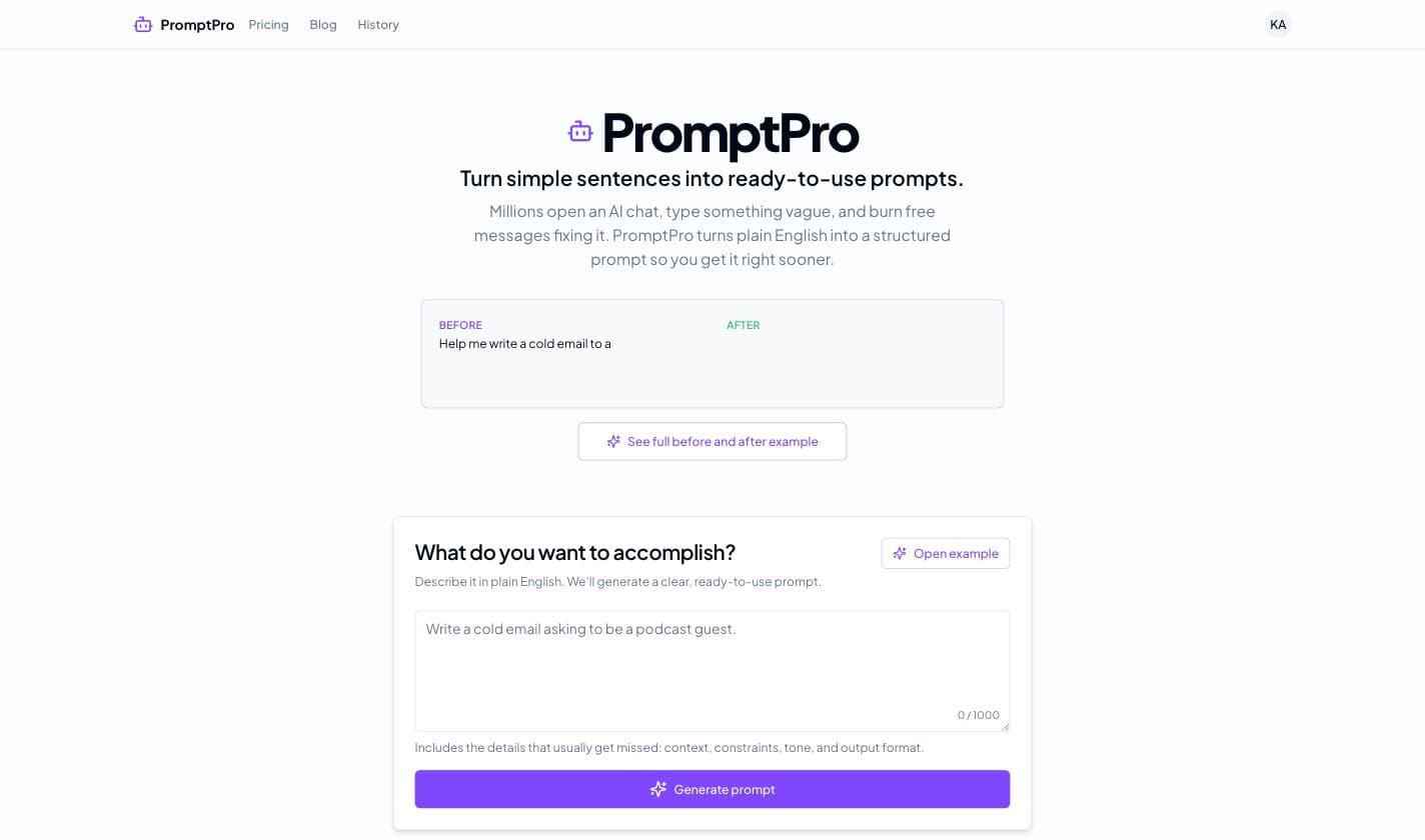 Screenshot of PromptPro - My own SaaS, live with paying subscribers