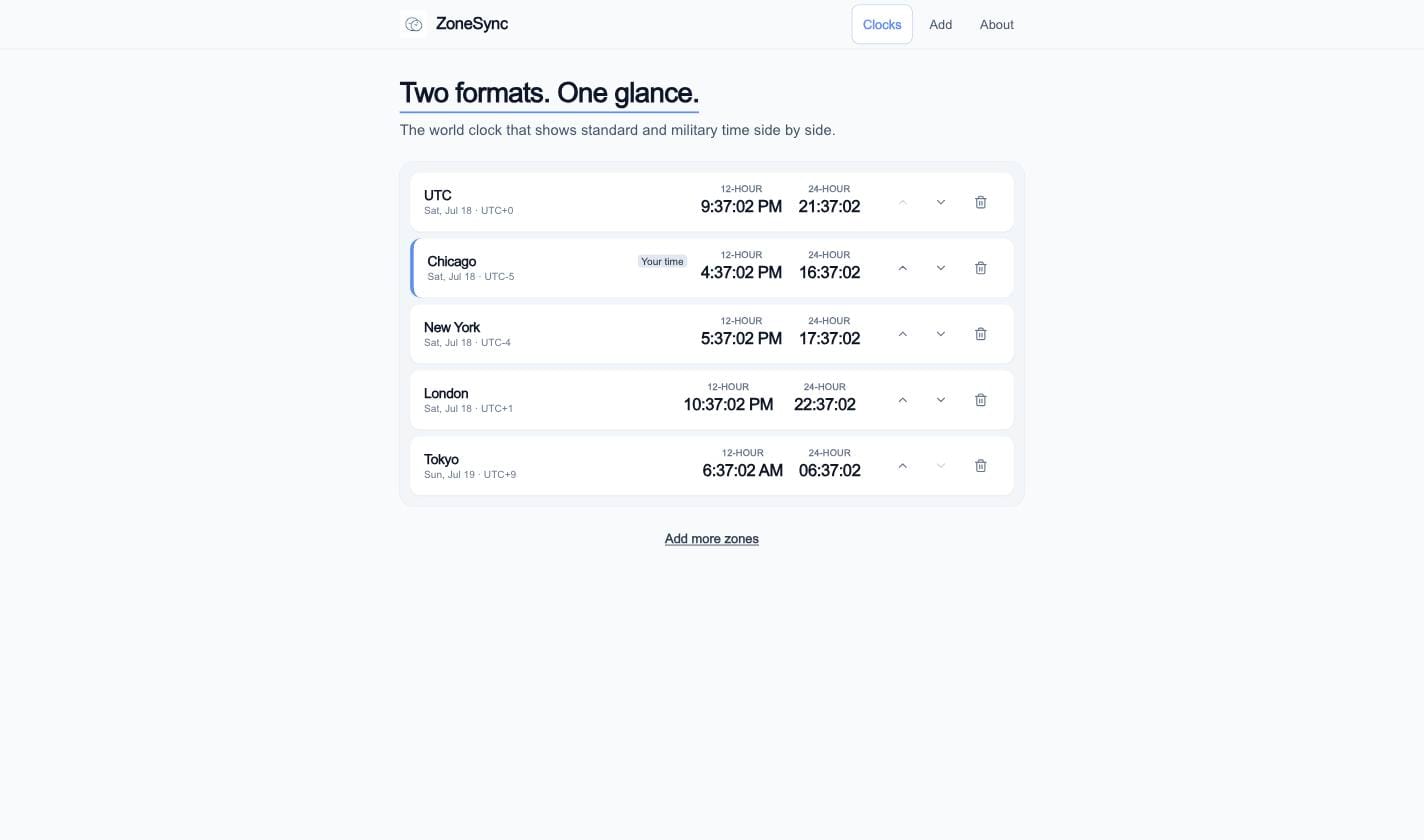 Screenshot of ZoneSync - My own app, world clock for distributed teams