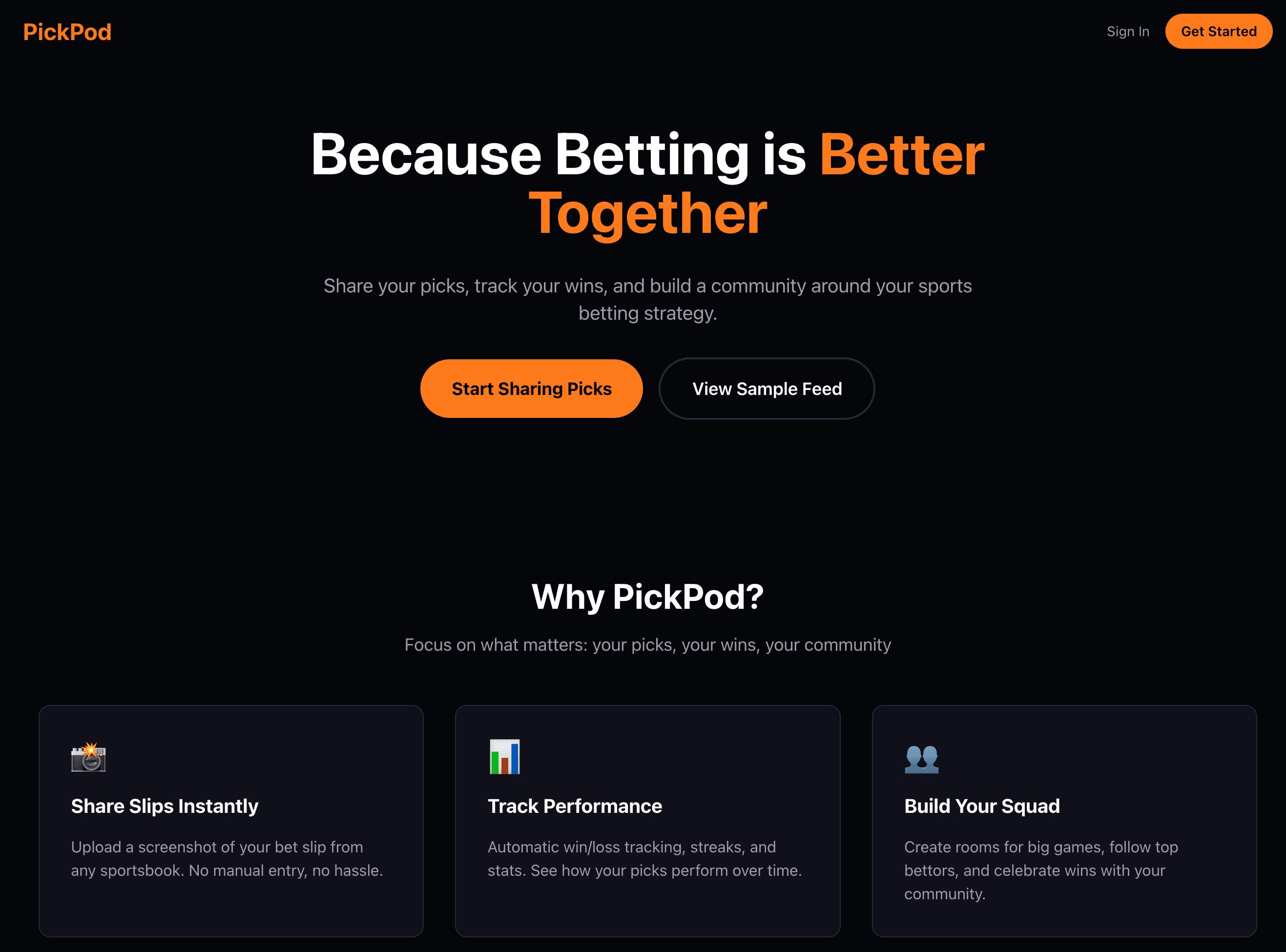 Screenshot of PickPod - Social platform for sports bettors