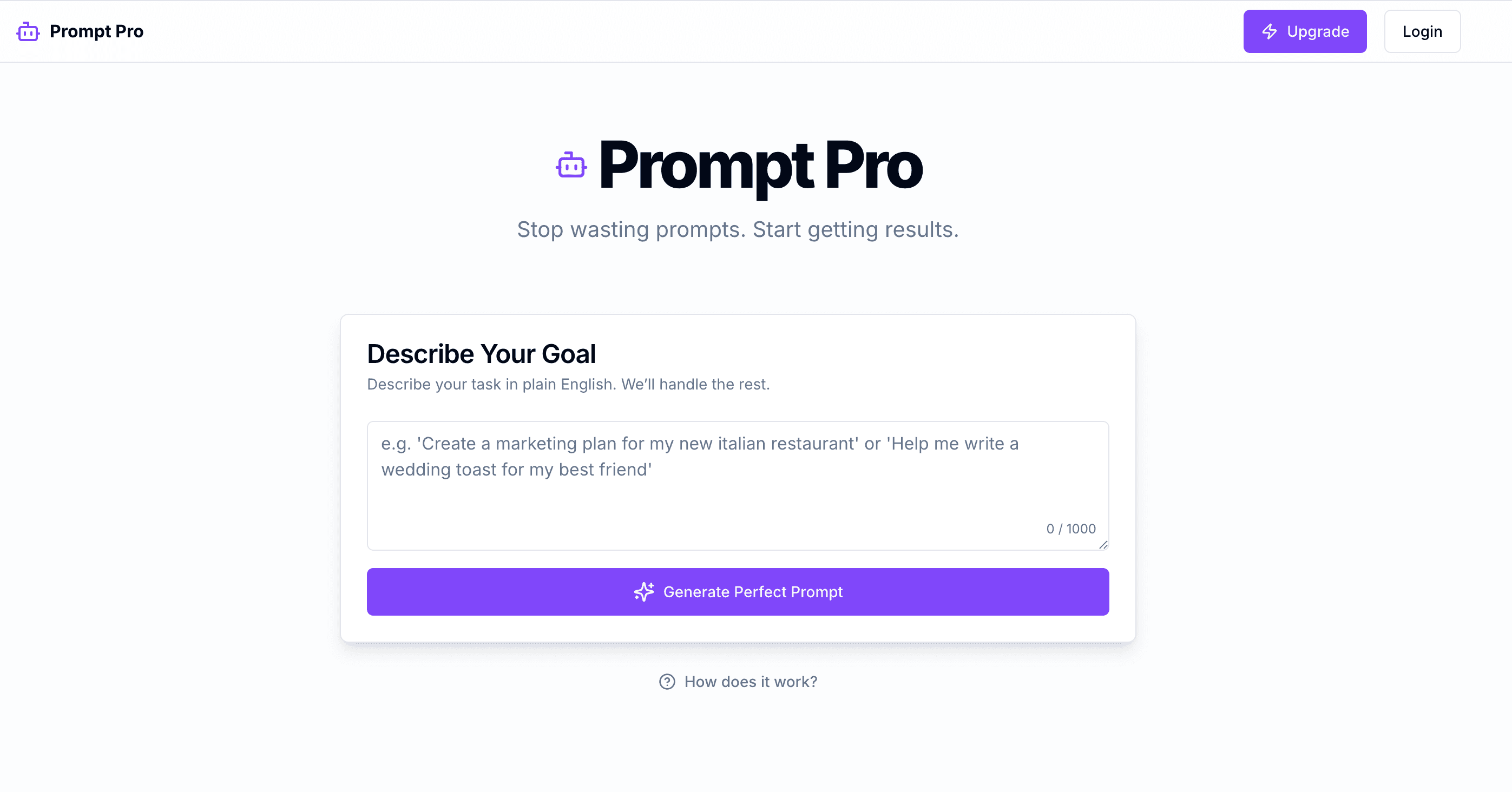 Screenshot of PromptPro - Product landing + UX for prompt tooling